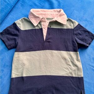 Kids Short Sleeve Rugby Polo Shirt - Navy, Light Green & Pink